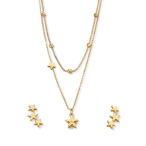 Set Collar + Aretes Sparkling Stars oro