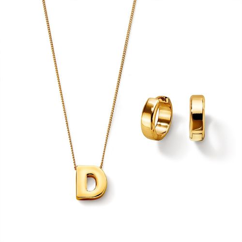 Estuche Collar + Aretes Gold Letter D