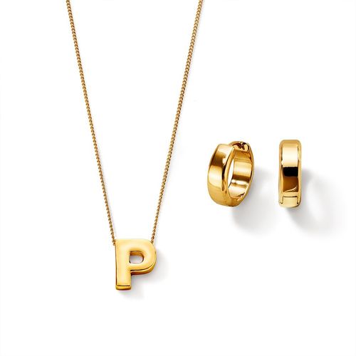 Estuche Collar + Aretes Gold Letter P